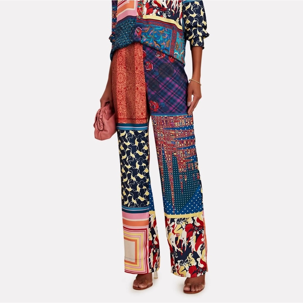 STAUD Oscar Patchwork Satin Twill Pants, size 8 New Without Tags